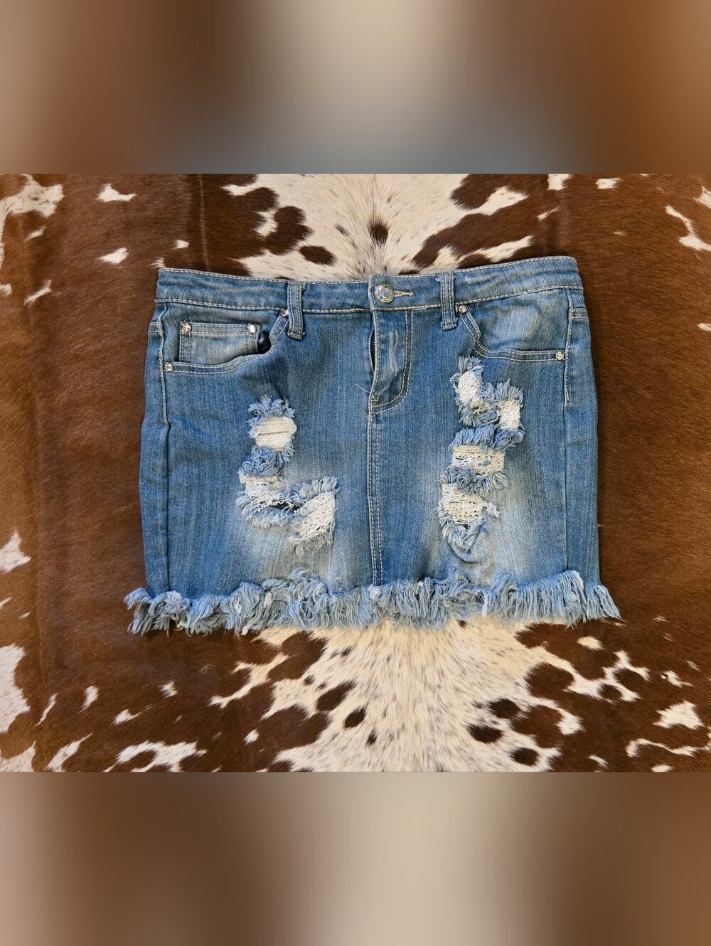 Rue21 Light Blue Distressed Denim Mini Skirt